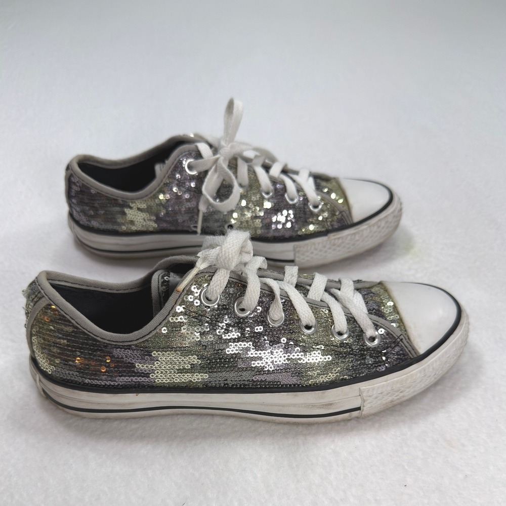 Converse Chuck Taylor Sequin Camo Sneakers Womens 8 Silver Gray Low Top Festival - Picture 8 of 9